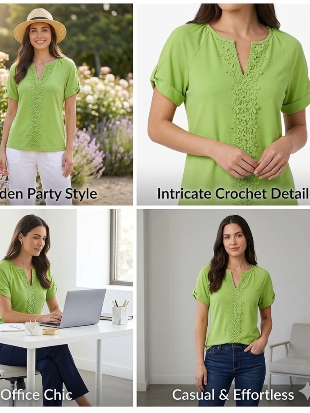 Sabrina Lauren NWT Lime Green Lace Crochet Trim Top
